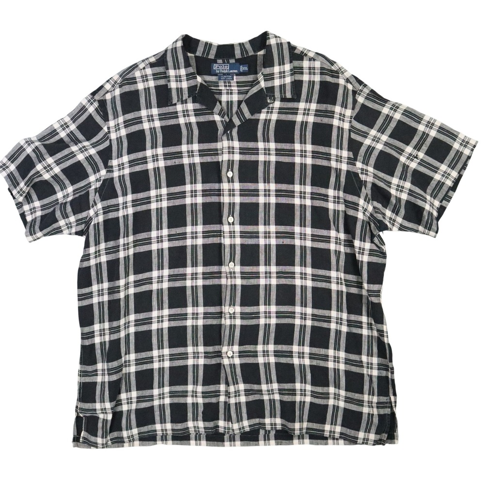 Polo Ralph Lauren Clayton Shirt Mens XXL Black Plaid 90s Linen Camp Summer Rare